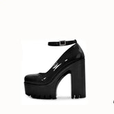 Chunky Square Heeled Ankle Strap Platform Pumps